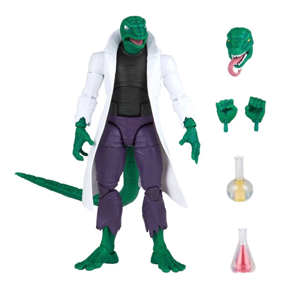 Marvel Legends Spider-Man Retro Lizard action figure by Hasbro featuring detailed reptilian scales and dynamic pose.