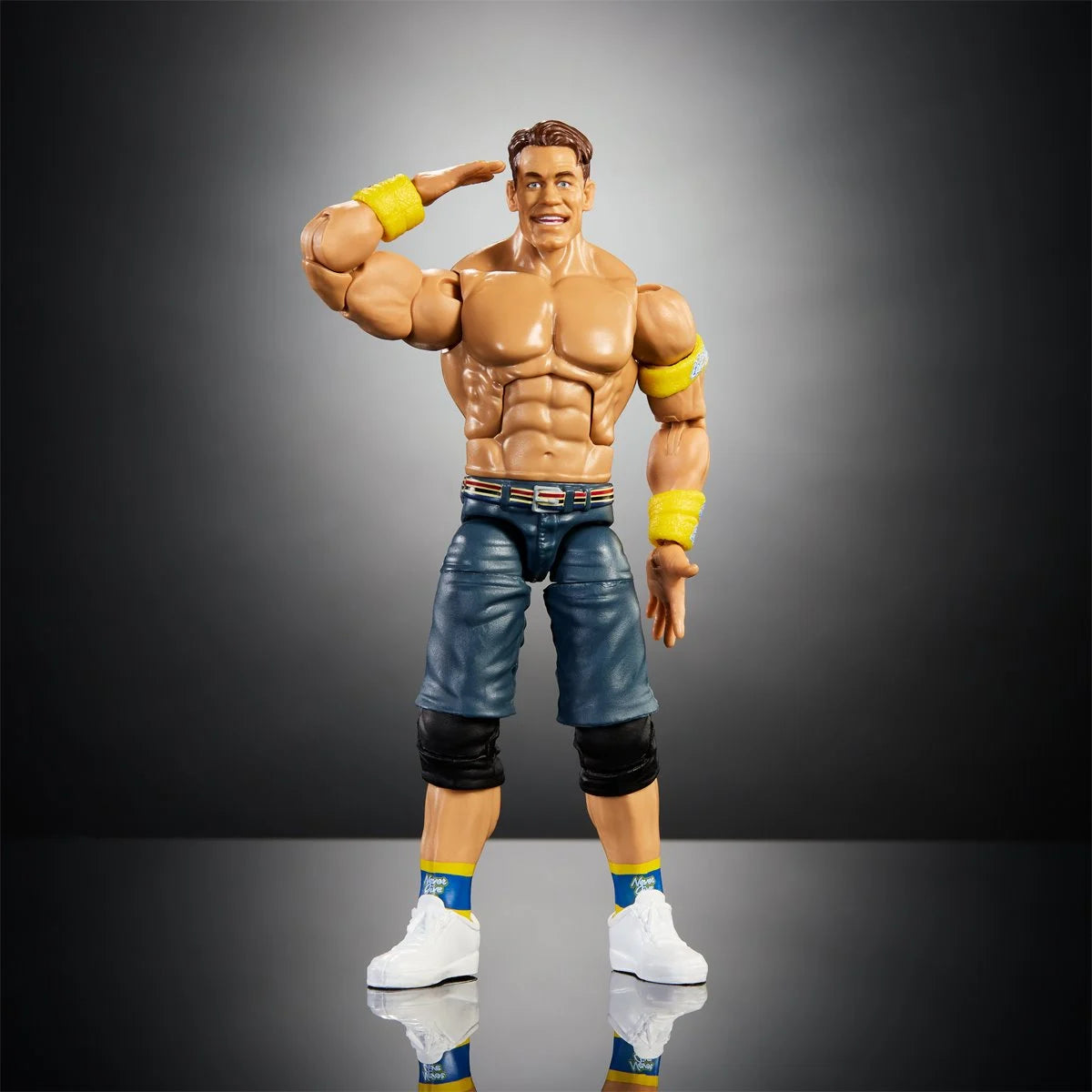 WWE Mattel John Cena action figure from Top Picks Elite Collection 2027 Wave 1, detailed WWE wrestling figure with vibrant attire.
