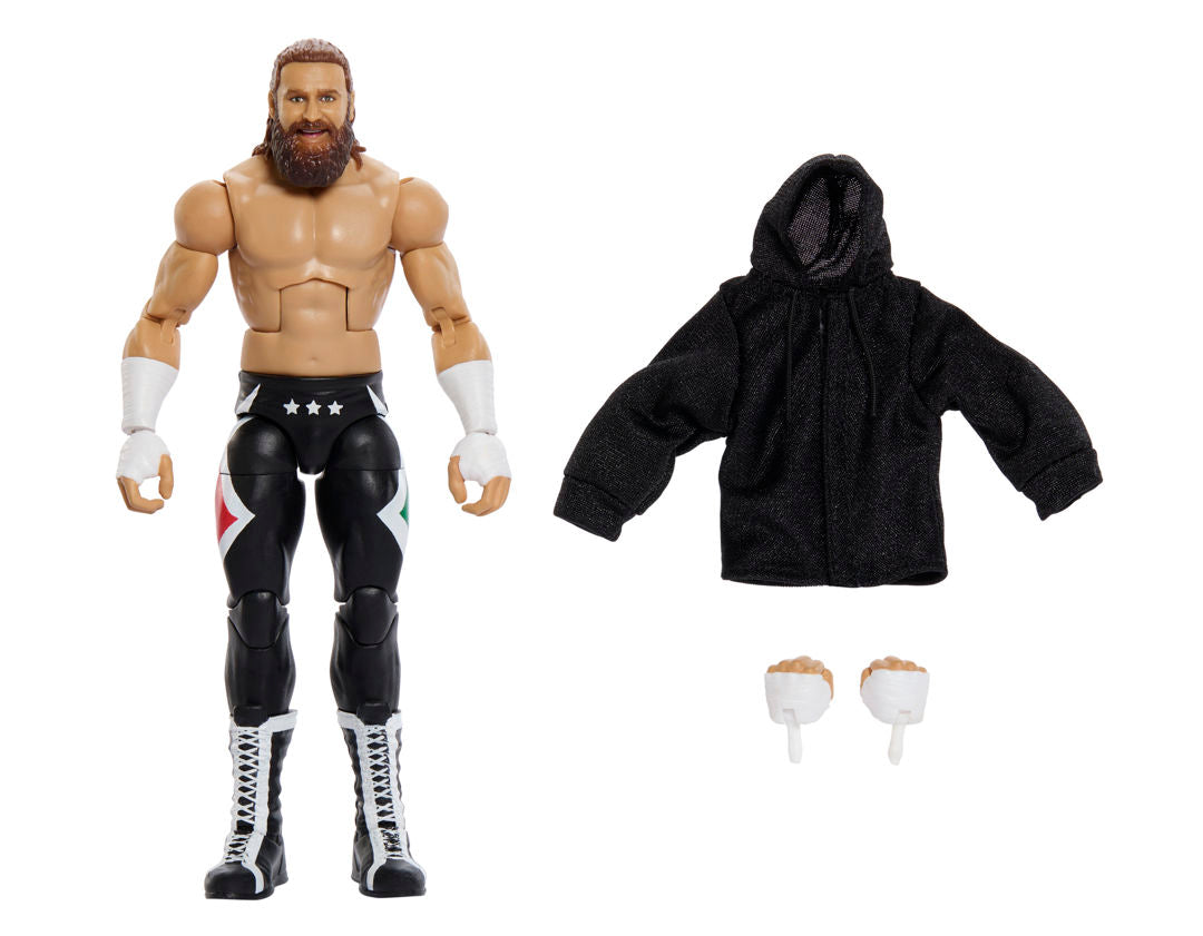 WWE Elite Collection Series 127 Sami Zayn action figure by Mattel, detailed figure with wrestling attire and accessories.
