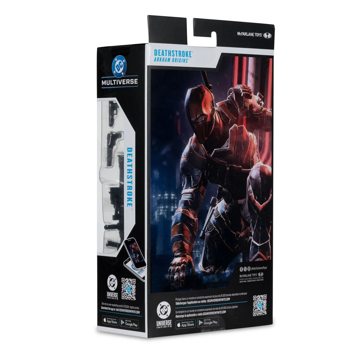 DC Multiverse Deathstroke Arkham Origins action figure by McFarlane Toys, 7-inch scale, detailed figure with weapons and costume.