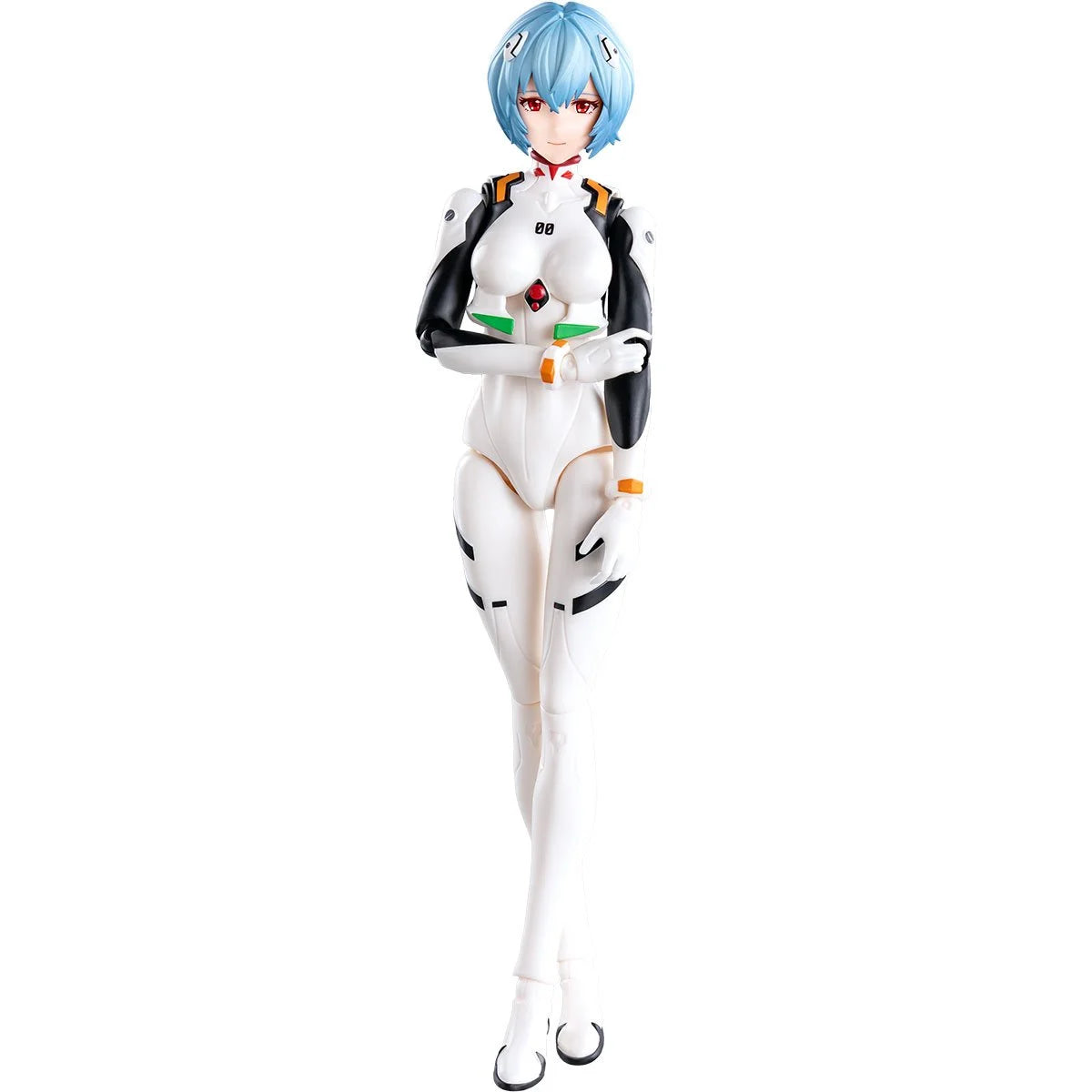 BLOKEES Neon Genesis Evangelion Rei Ayanami plug suit model kit in vibrant colors, detailed anime character figure on a neutral background.