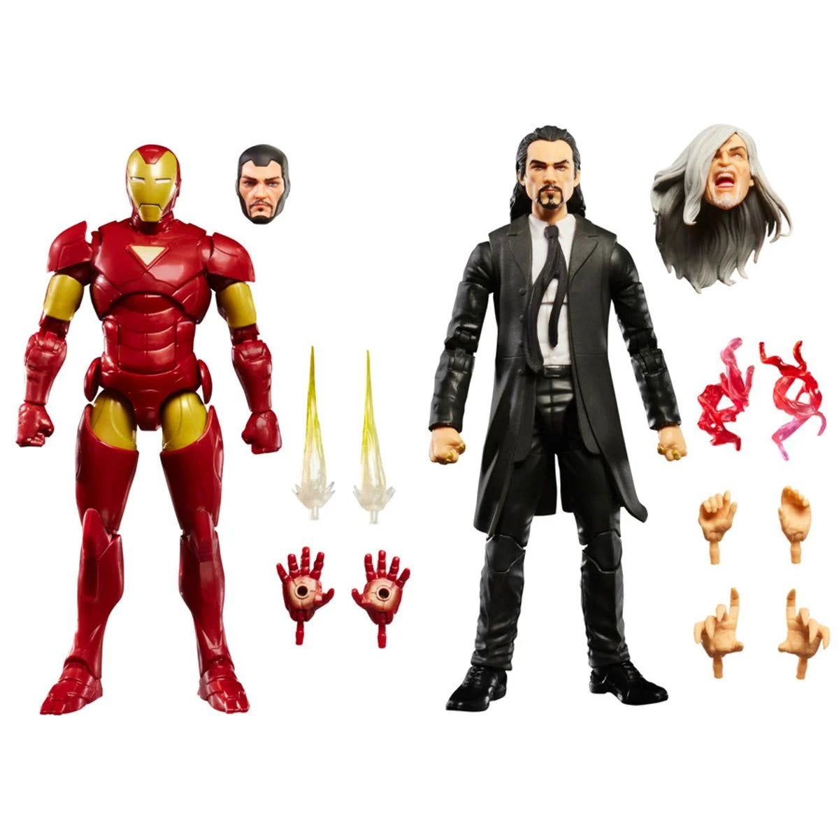 Marvel Legends Iron Man (Extremis) and Mandarin 6-inch action figures by Hasbro, posed together against a neutral background.