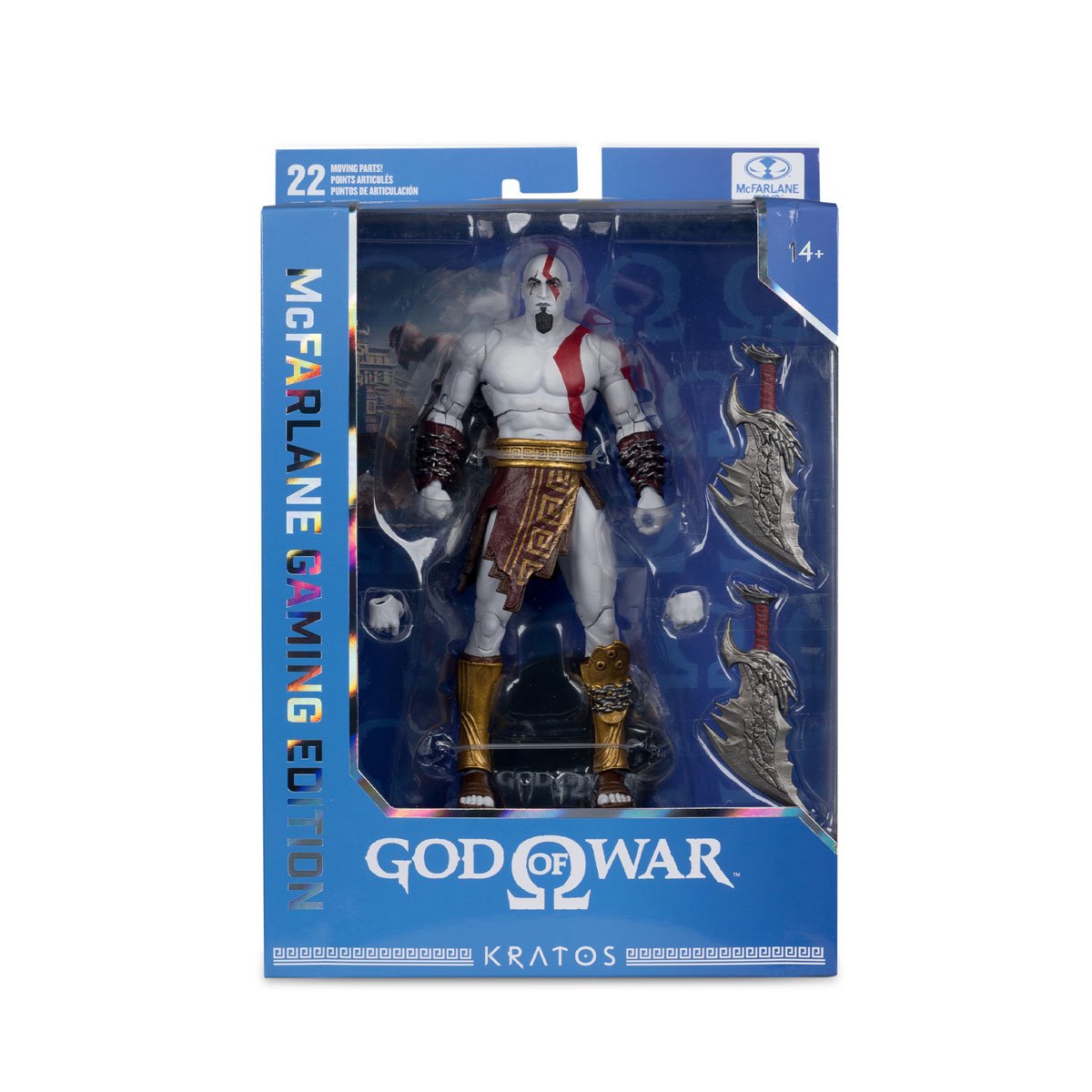 God of War Wave 2 Kratos gaming edition action figure by McFarlane Toys, 7-inch scale with detailed armor and weaponry.
