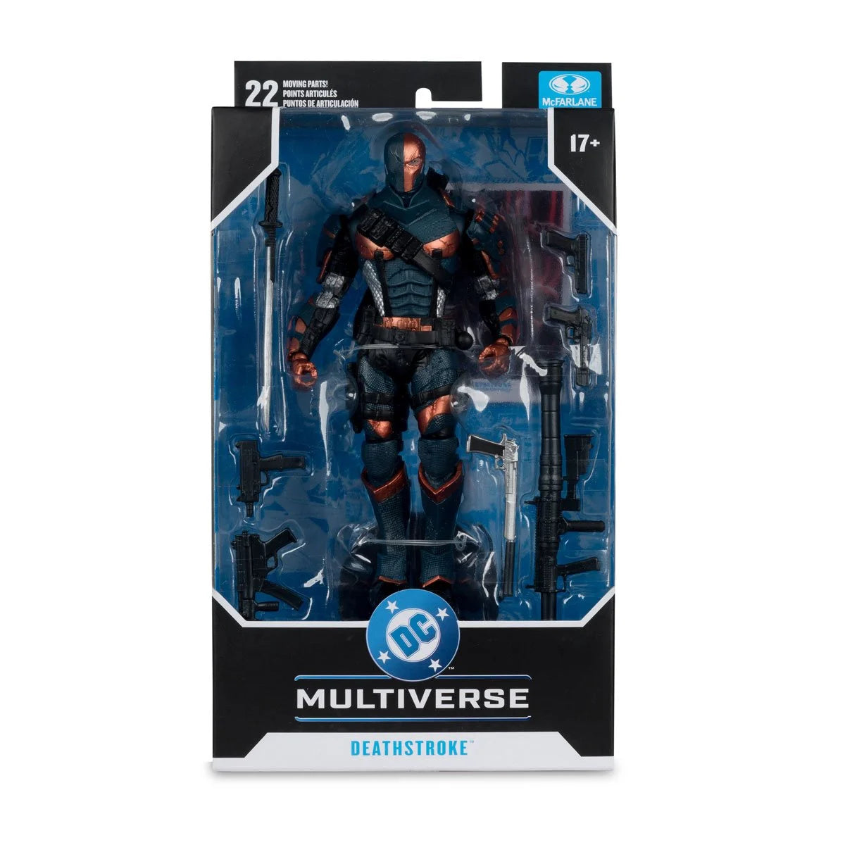 DC Multiverse Deathstroke Arkham Origins action figure by McFarlane Toys, 7-inch scale, detailed figure with weapon accessories.