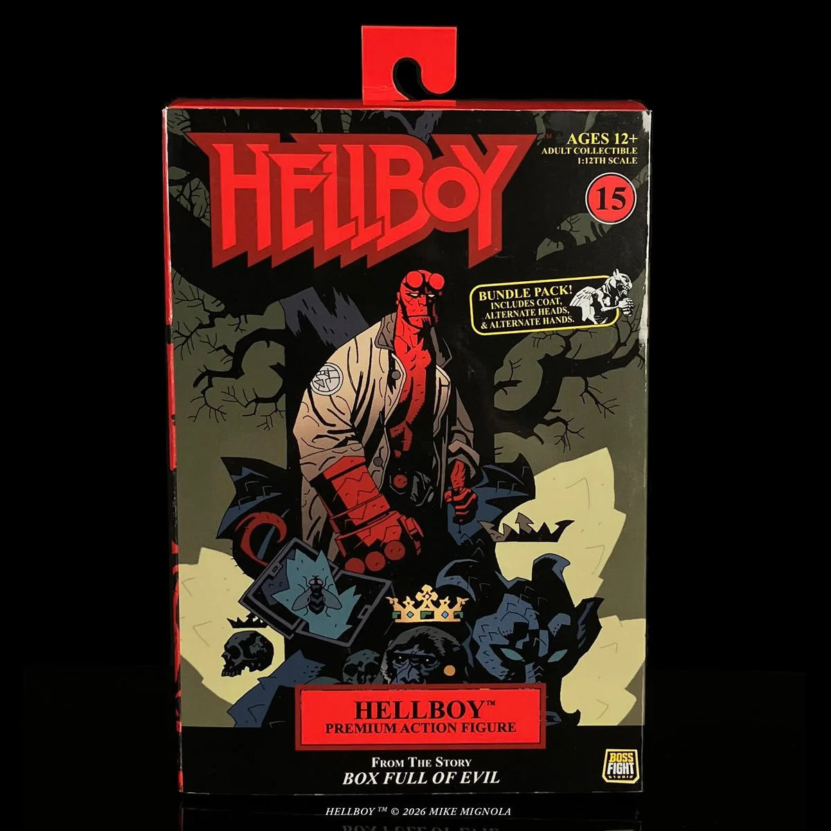 Hellboy action figure by Boss Fight Studios, 1:12 scale deluxe box set with accessories, detailed collectible toy in dynamic pose.
