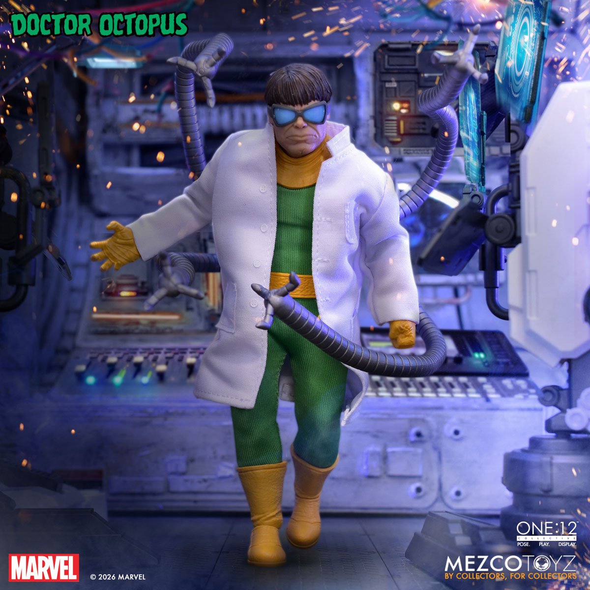 ReRun Doctor Octopus One:12 Collective action figure by New Meta, detailed comic-style Marvel villain figure with multiple accessories.