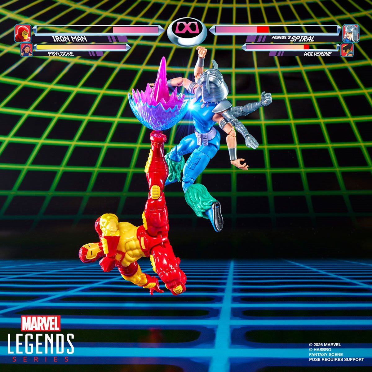 Marvel Legends Iron Man and Spiral 6-inch action figures by Hasbro displayed side by side.