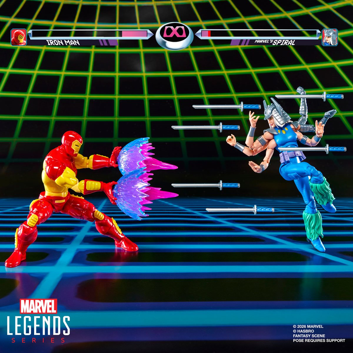 Marvel Legends Iron Man and Spiral 6-inch action figures by Hasbro, detailed superhero figures in dynamic poses.