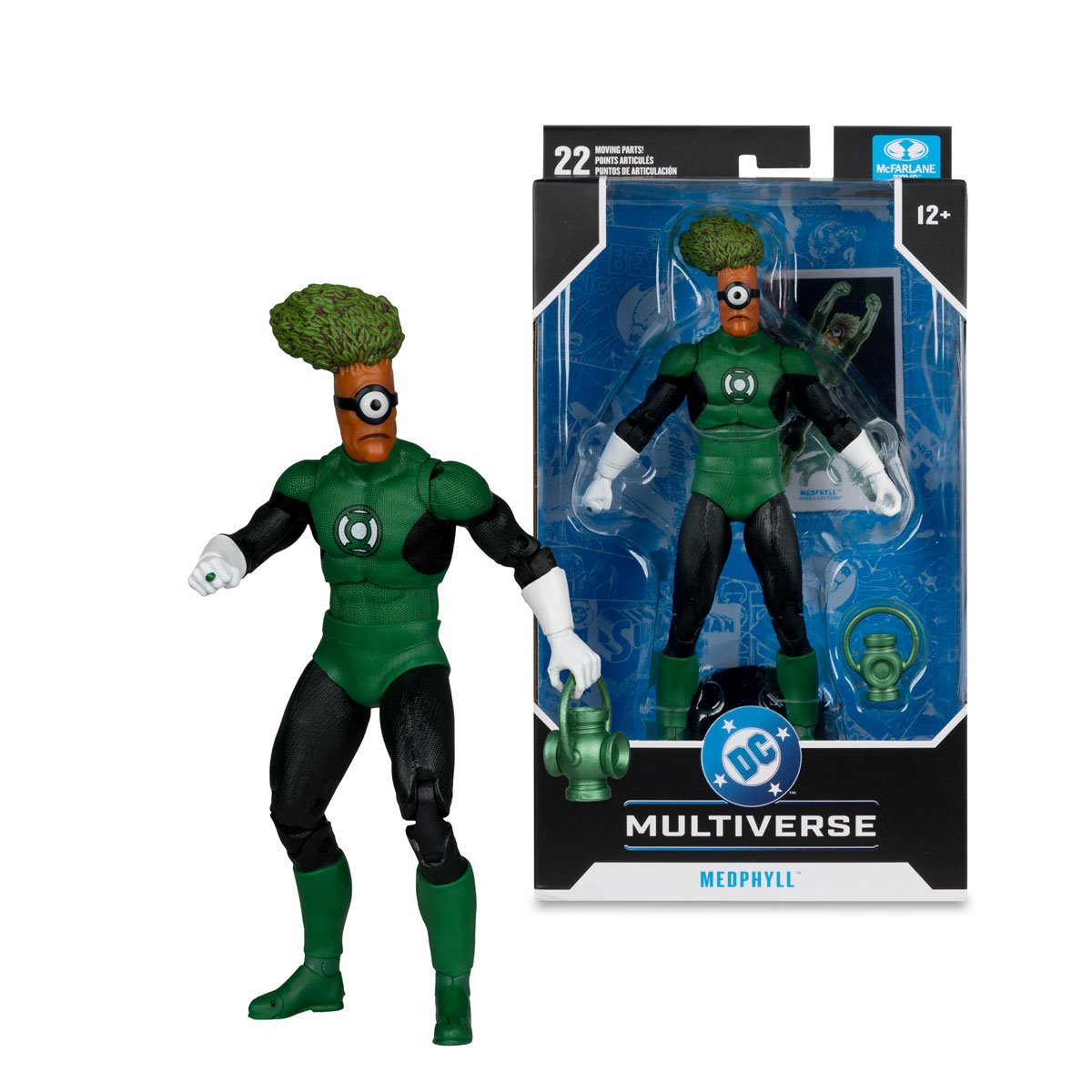DC Multiverse Medphyll Green Lantern 7-inch action figure by McFarlane Toys, featuring detailed green costume and pose.