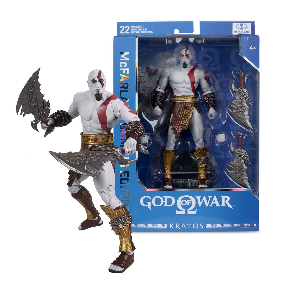 McFarlane Toys God of War Wave 2 Kratos 7-inch gaming action figure, detailed figure with weapons and armor.