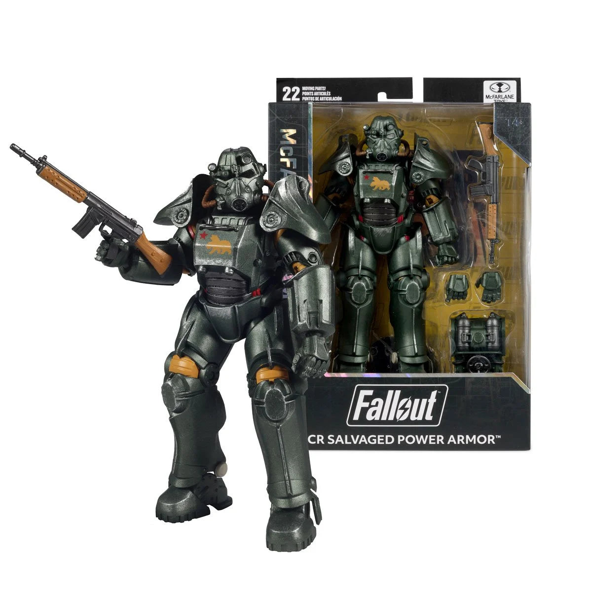 McFarlane Toys Fallout NCR Salvaged Power Armor Wave 2 7-inch gaming edition action figure showing armor details and pose.