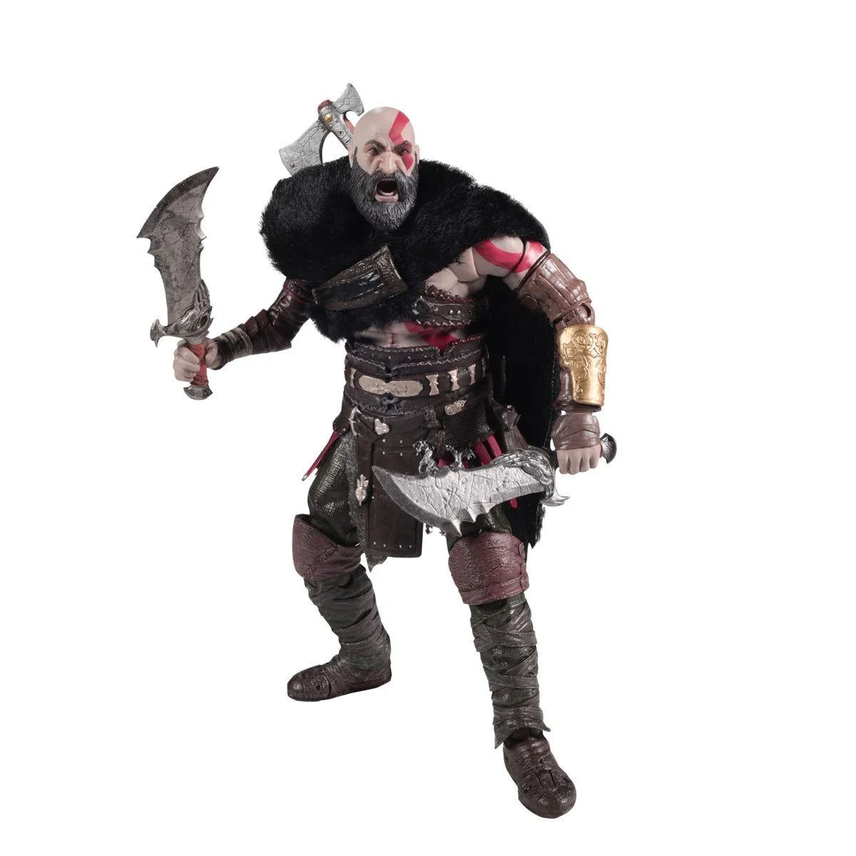 God of War Ragnarok Kratos action figure by McFarlane Toys, 7-inch Deluxe Gaming Edition, detailed collectible figure.