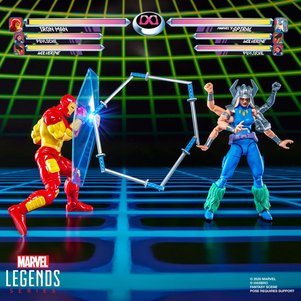Marvel Legends Iron Man and Spiral 6-inch action figures by Hasbro, detailed Marvel superhero and villain characters.