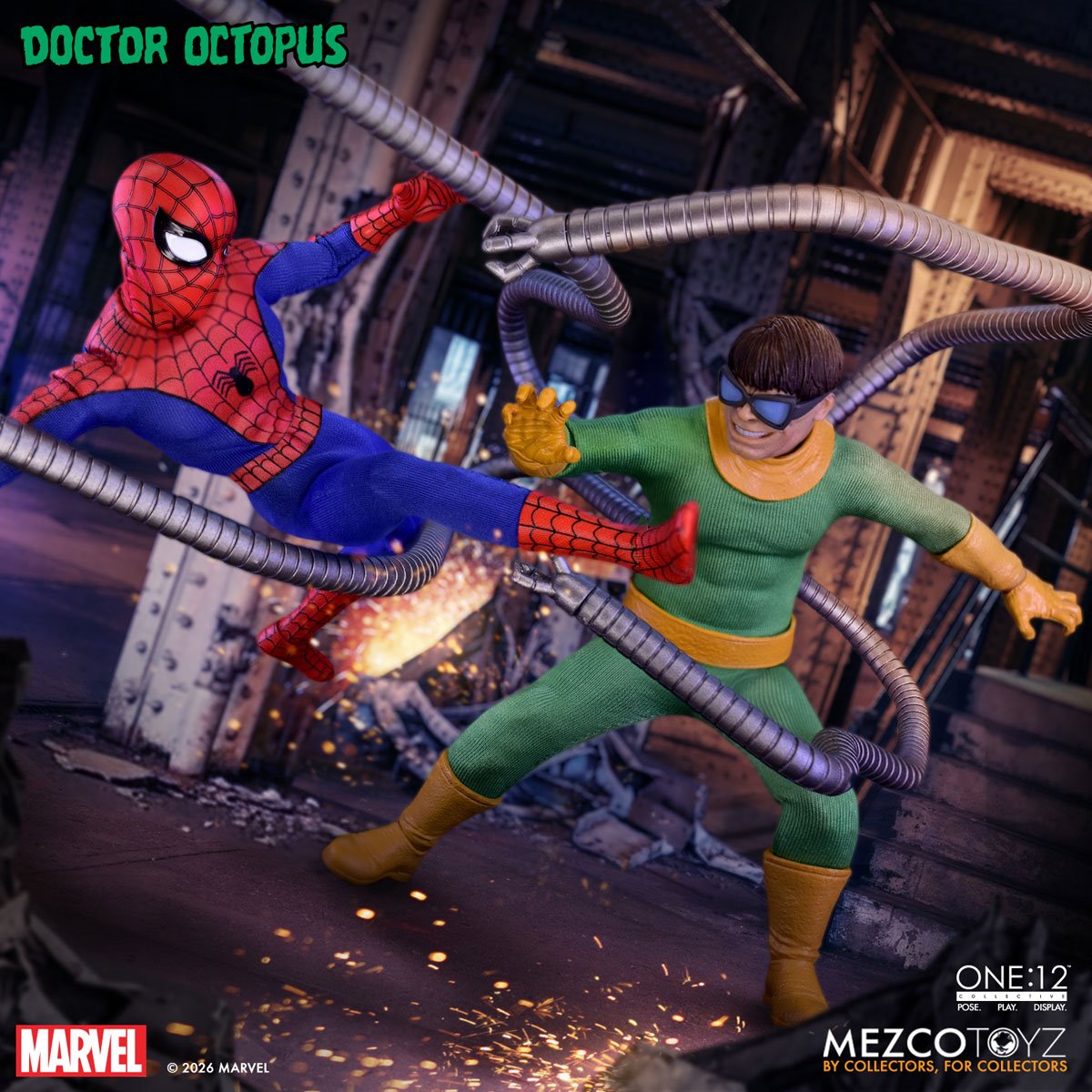 Doctor Octopus One:12 Collective action figure by New Meta, detailed figure with mechanical arms, posed against a neutral background.