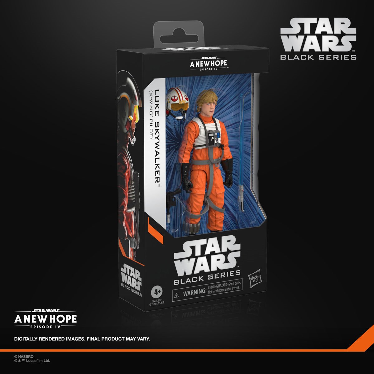 Star Wars Black Series Luke Skywalker X-Wing Pilot 6-inch action figure by Hasbro, featuring detailed costume and accessories.