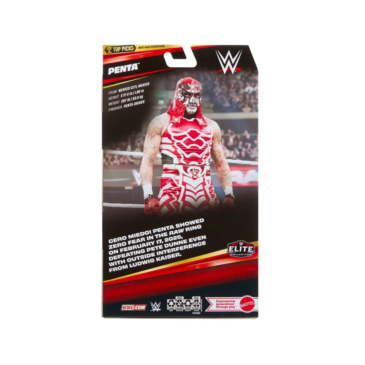 WWE Top Picks Elite Collection 2027 Wave 1 Penta action figure by Mattel, featuring detailed wrestling figure with accessories.