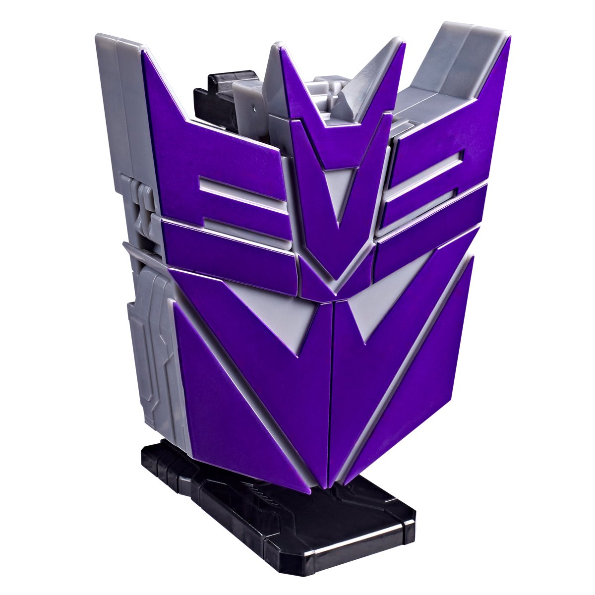 Transformers Icons Megatron action figure by Hasbro with display stand, showing Megatron in robot mode with detailed armor and weaponry.