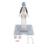 BLOKEES Neon Genesis Evangelion Rei Ayanami plug suit model kit from Fantastics Series, featuring detailed blue and white plug suit design.