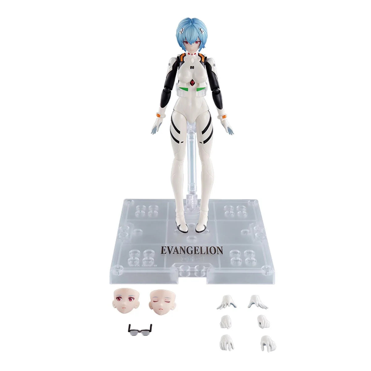BLOKEES Neon Genesis Evangelion Rei Ayanami plug suit model kit from Fantastics Series, featuring detailed blue and white plug suit design.