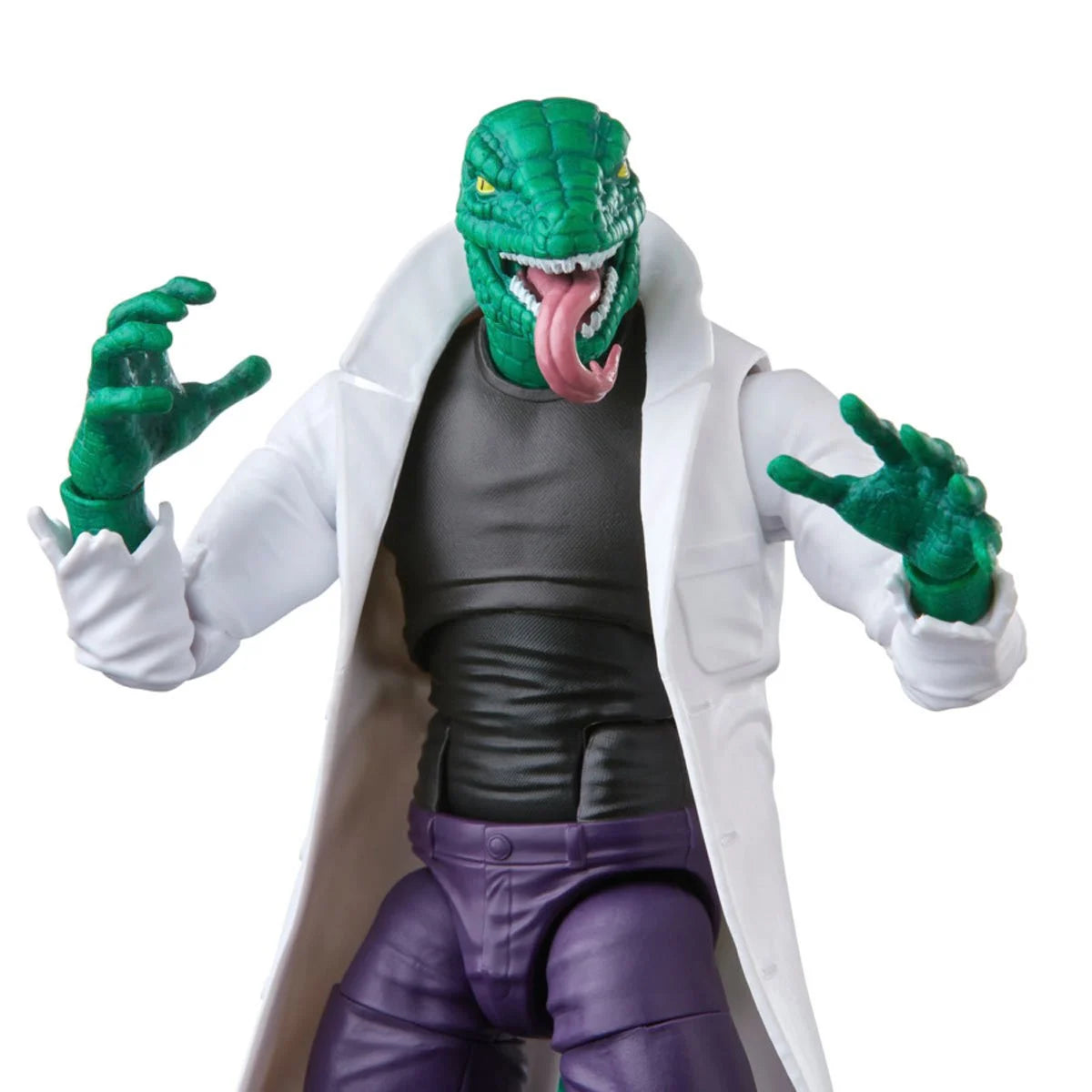 Marvel Legends Spider-Man Retro Lizard action figure by Hasbro, 6-inch toy with detailed lizard costume and dynamic pose.