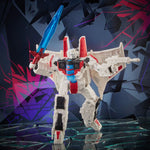 Transformers Shattered Glass Collection Voyager Starscream action figure by Hasbro, featuring detailed robot form and jet mode.