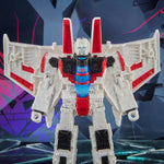 Transformers Shattered Glass Collection Voyager Starscream action figure by Hasbro, detailed robot figure with red and gray accents.