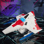 Transformers Shattered Glass Collection Voyager Starscream action figure by Hasbro, featuring detailed robot mode and sleek design.
