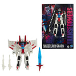 Transformers Shattered Glass Collection Voyager Starscream action figure by Hasbro, featuring detailed robot mode and vibrant colors.