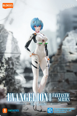 BLOKEES Neon Genesis Evangelion Rei Ayanami Plug Suit model kit in vibrant colors, detailed figure with helmet and suit details.