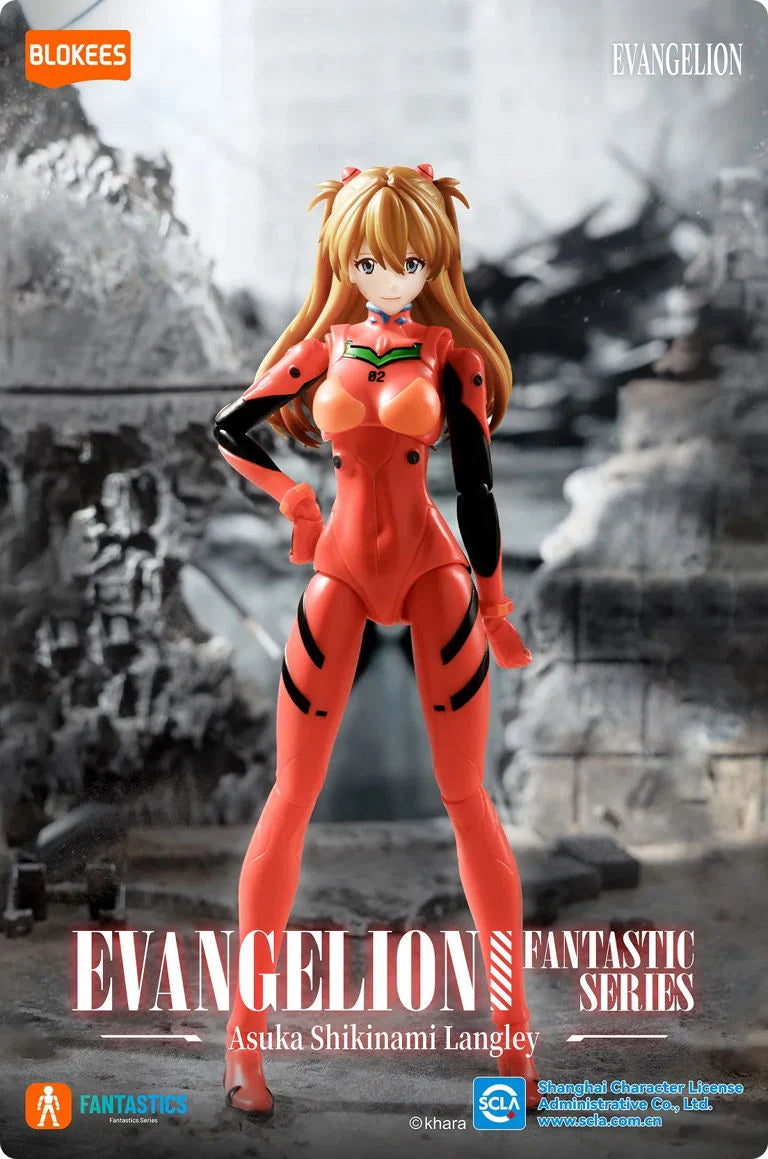 BLOKEES Neon Genesis Evangelion Asuka Shikinami Langley Plug Suit model kit, detailed figure with vibrant suit and accessories.