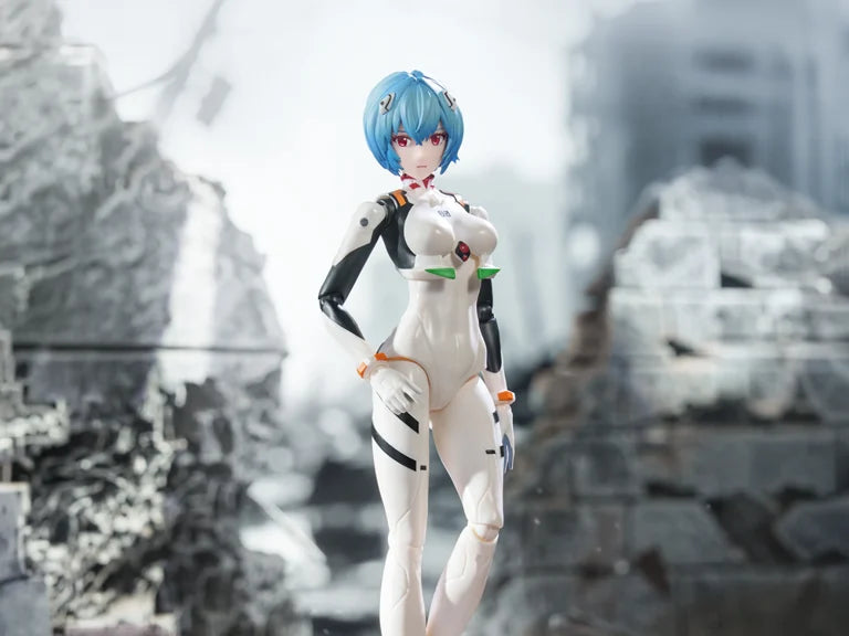 BLOKEES Neon Genesis Evangelion Rei Ayanami plug suit model kit from Fantastics Series, detailed plastic figure on a plain background.