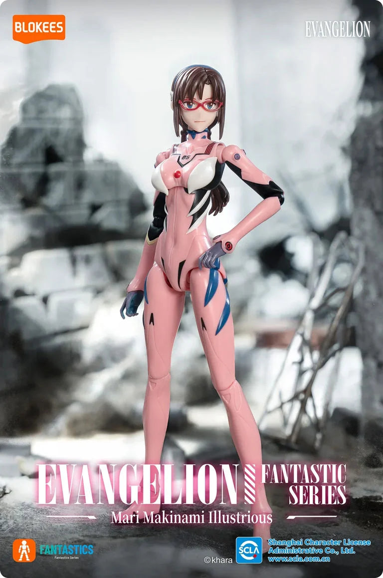 BLOKEES Neon Genesis Evangelion Mari Makinami Ilustrious plug suit model kit in detailed plastic, front view with vibrant colors
