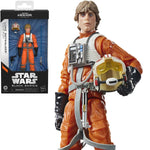 Star Wars Black Series Luke Skywalker X-Wing Pilot action figure by Hasbro, 6-inch scale, detailed costume and accessories.