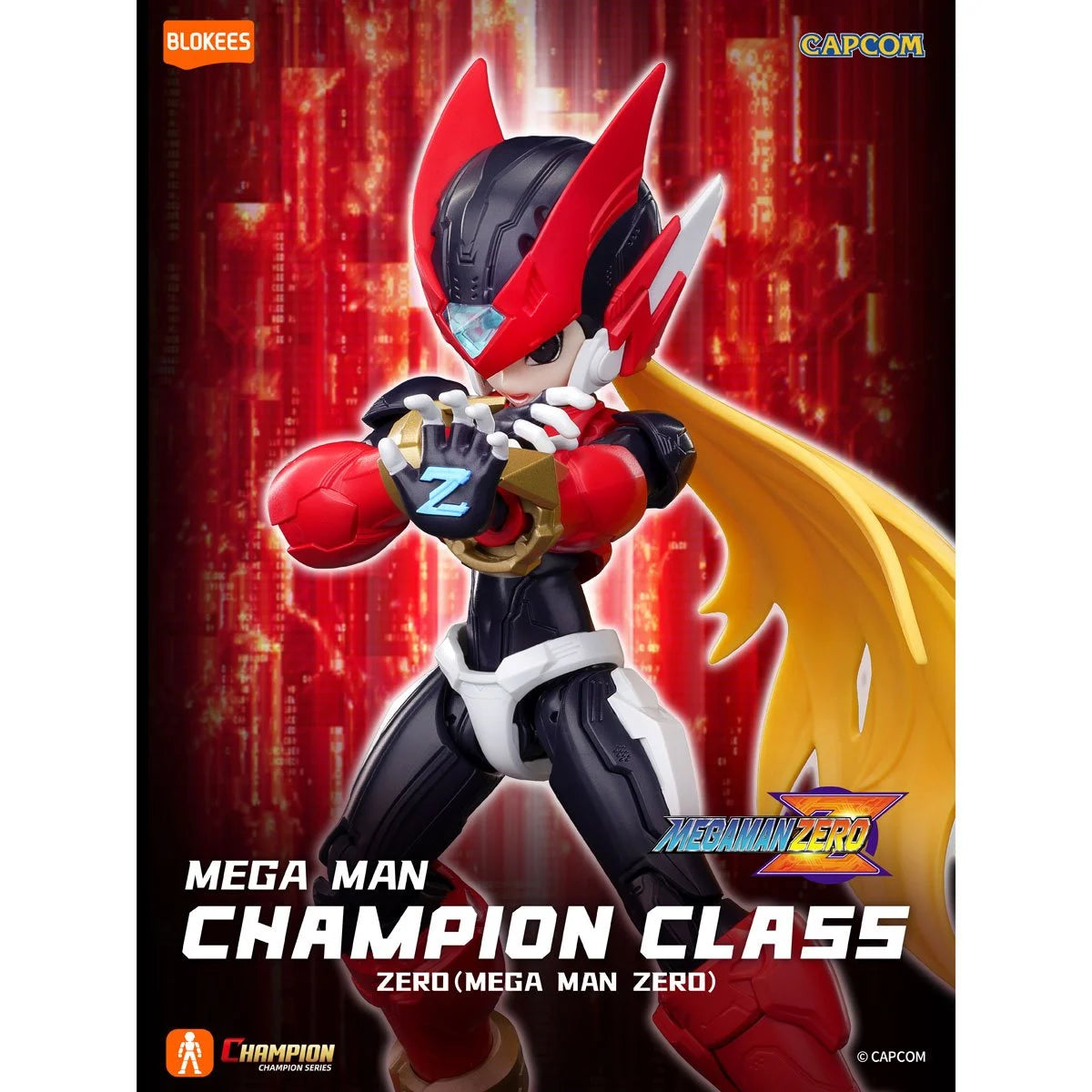 BLOKEES Mega Man Zero Champion Class 02 Model Kit featuring detailed plastic parts for assembly and display.