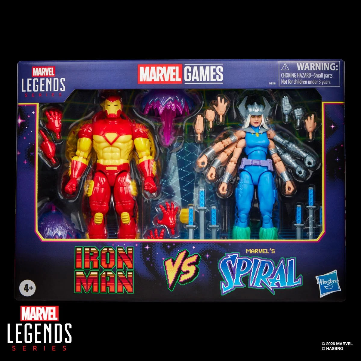 Marvel Legends Iron Man and Spiral 6-inch action figures by Hasbro, detailed Marvel superhero characters in dynamic poses.