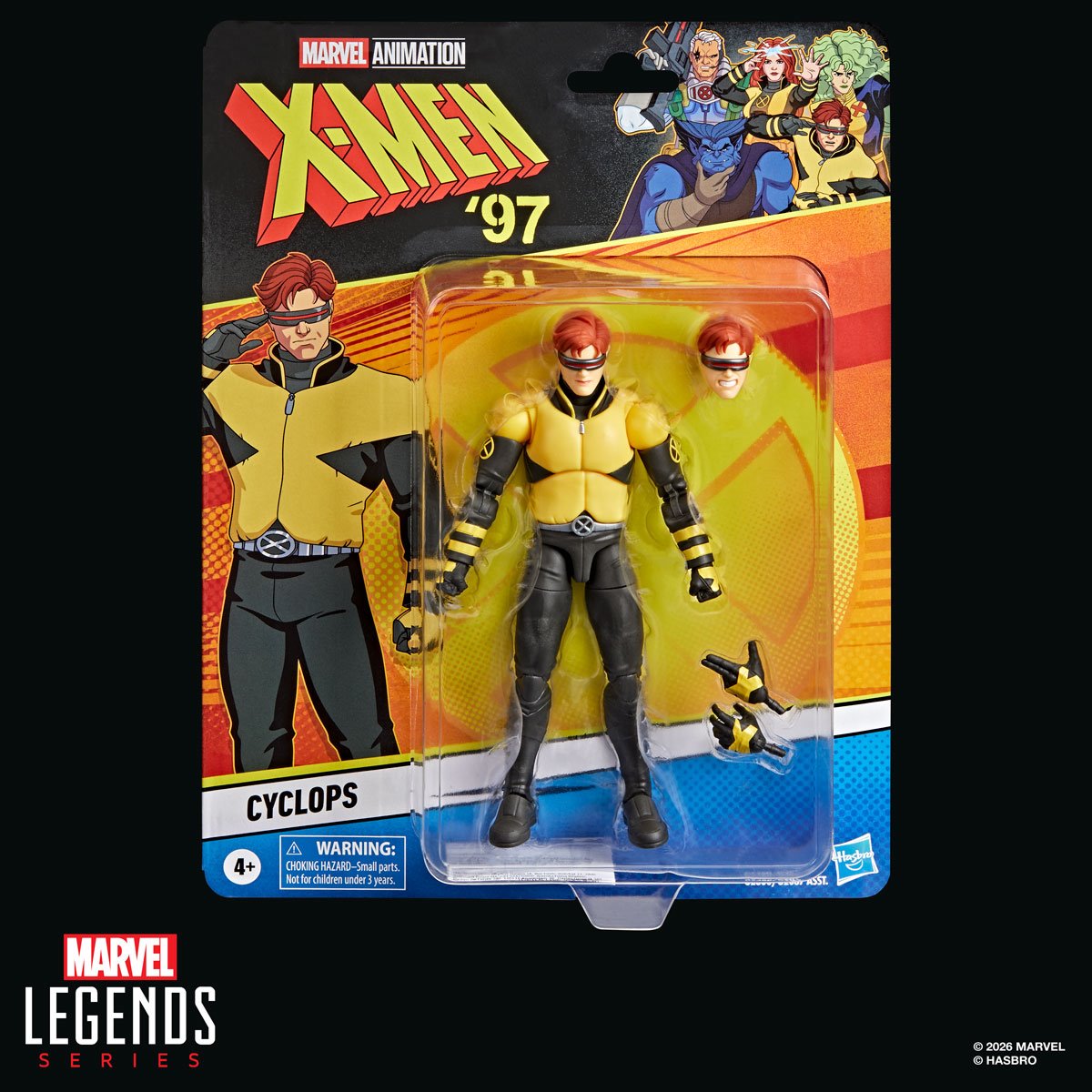 Marvel Legends Cyclops X-Corps action figure from X-Men 97 series by Hasbro, detailed 6-inch collectible toy with vibrant costume.