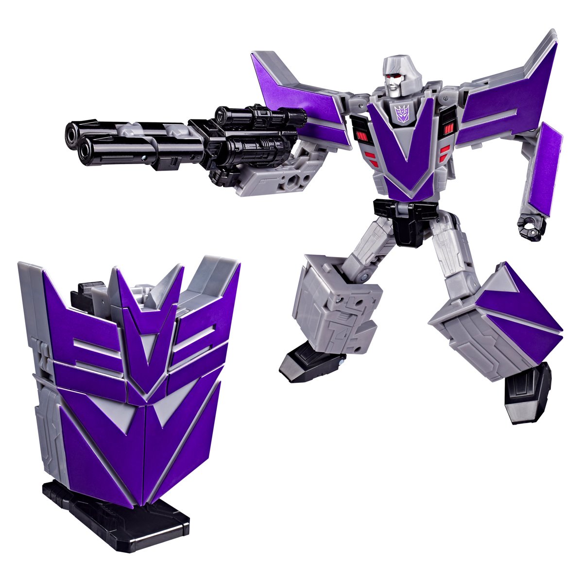 Transformers Icons Megatron action figure by Hasbro with display stand, detailed robot toy from the Transformers series.