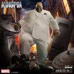 One:12 Collective Kingpin action figure by Mezco Toyz, detailed Marvel character with multiple accessories and poseable joints.