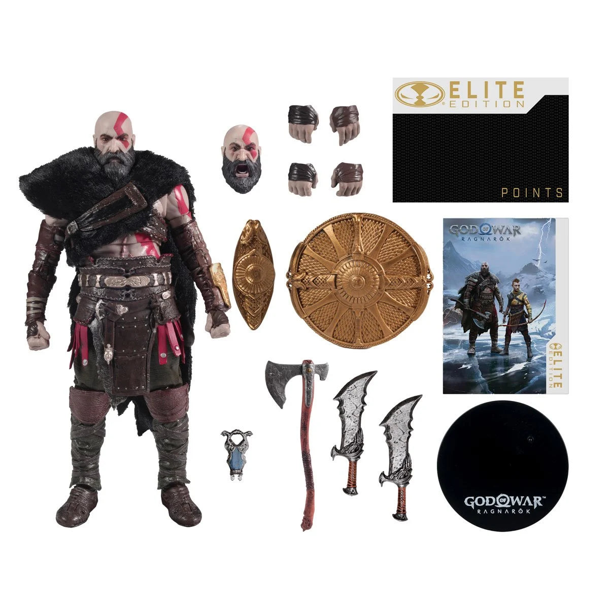 God of War Ragnarok Kratos McFarlane Toys Elite Edition 7-inch deluxe action figure, detailed collectible gaming character.