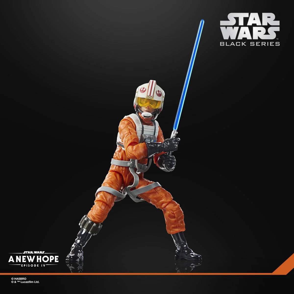Star Wars Black Series Luke Skywalker 6-inch action figure in X-Wing pilot costume, detailed figure with helmet and accessories.