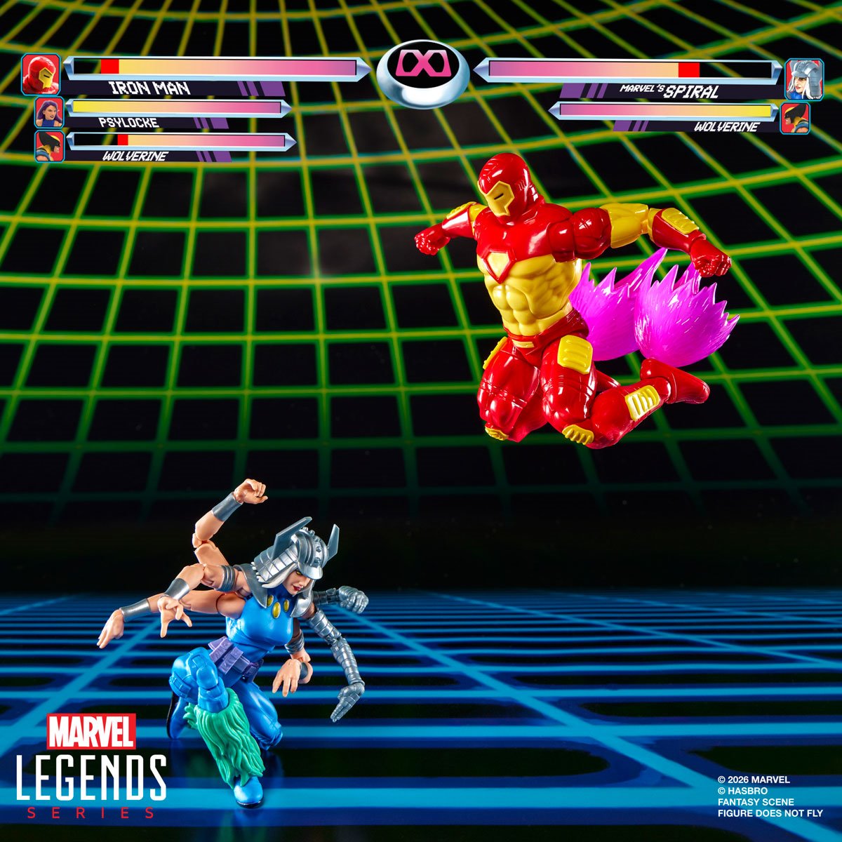 Marvel Legends Iron Man and Spiral 6-inch action figures by Hasbro, featuring detailed superhero character designs.