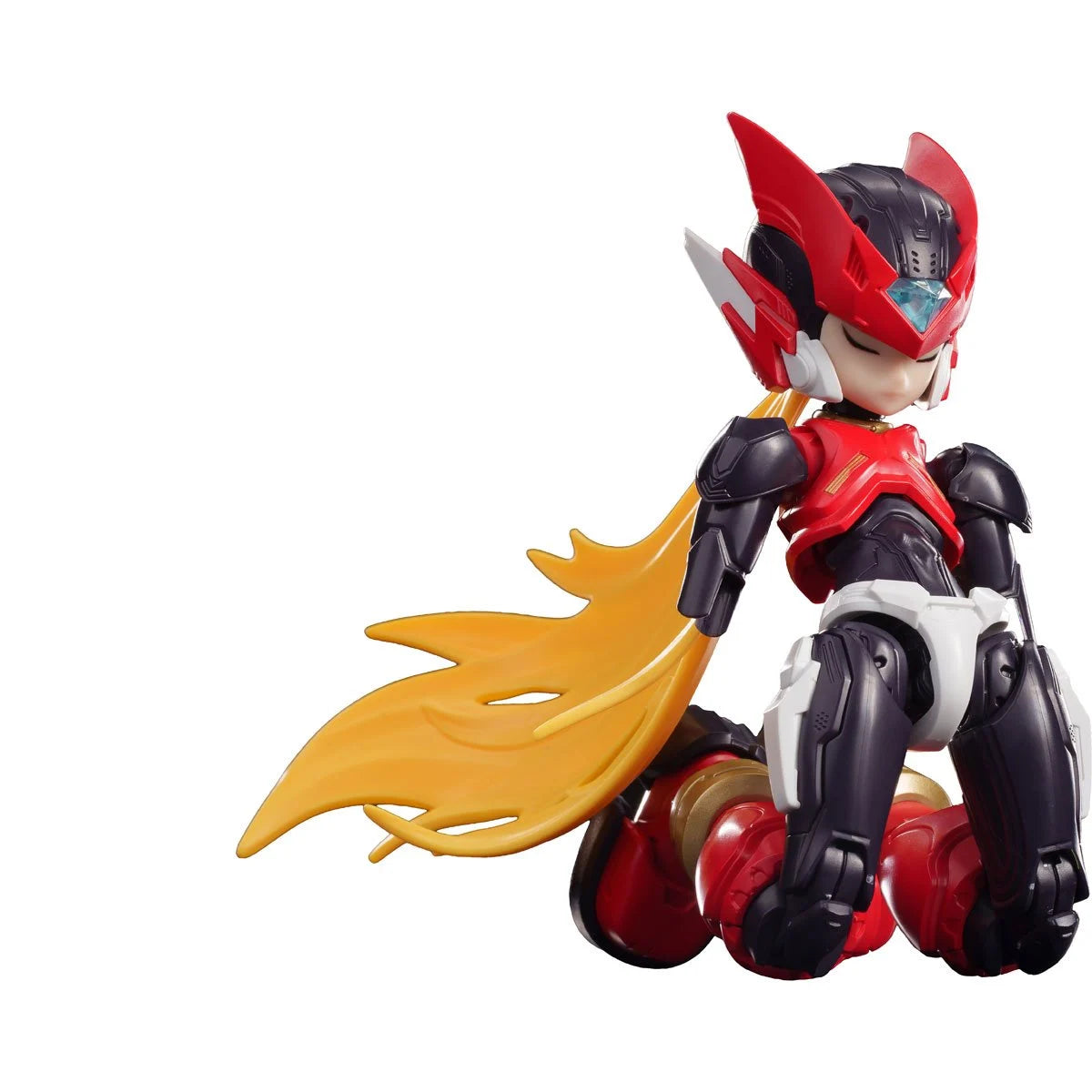 BLOKEES Mega Man Zero Champion Class 02 Model Kit figure in detailed plastic model with blue and gray armor, posed against a neutral background.