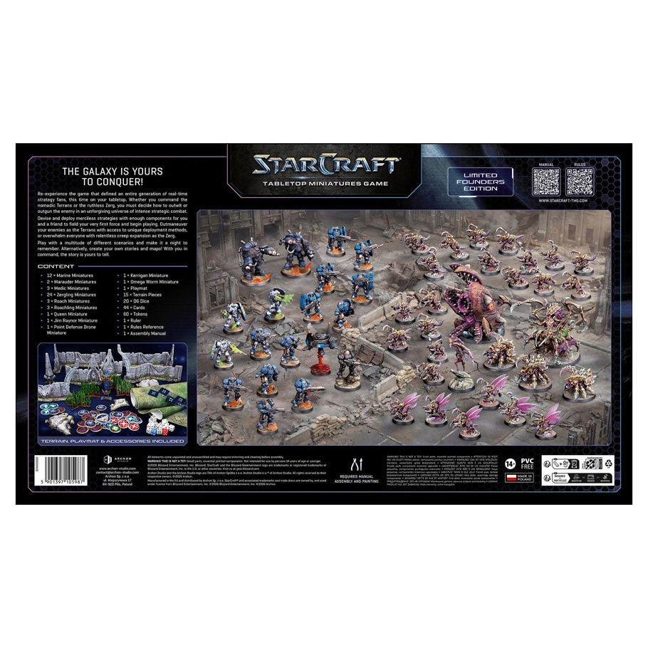 StarCraft tabletop miniatures game 2-player starter set with game pieces and game board from Founders Edition by Board Games.