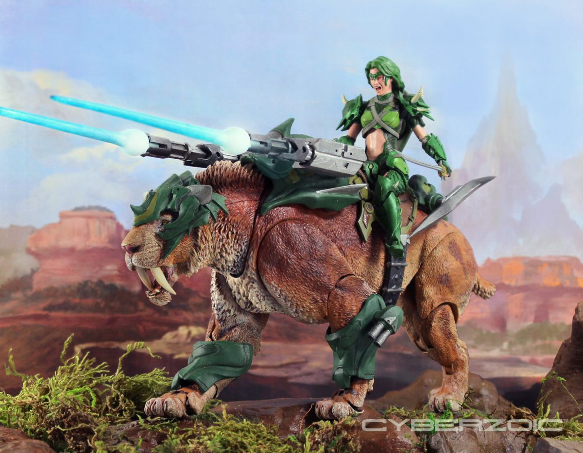 SET Armored Smilodon w/ Dragolina Cyberzoic action figure bundle