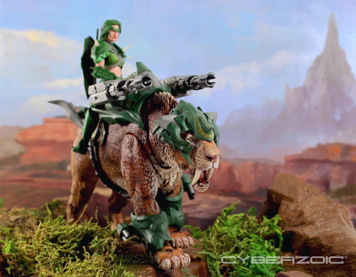 SET Armored Smilodon w/ Dragolina Cyberzoic action figure bundle