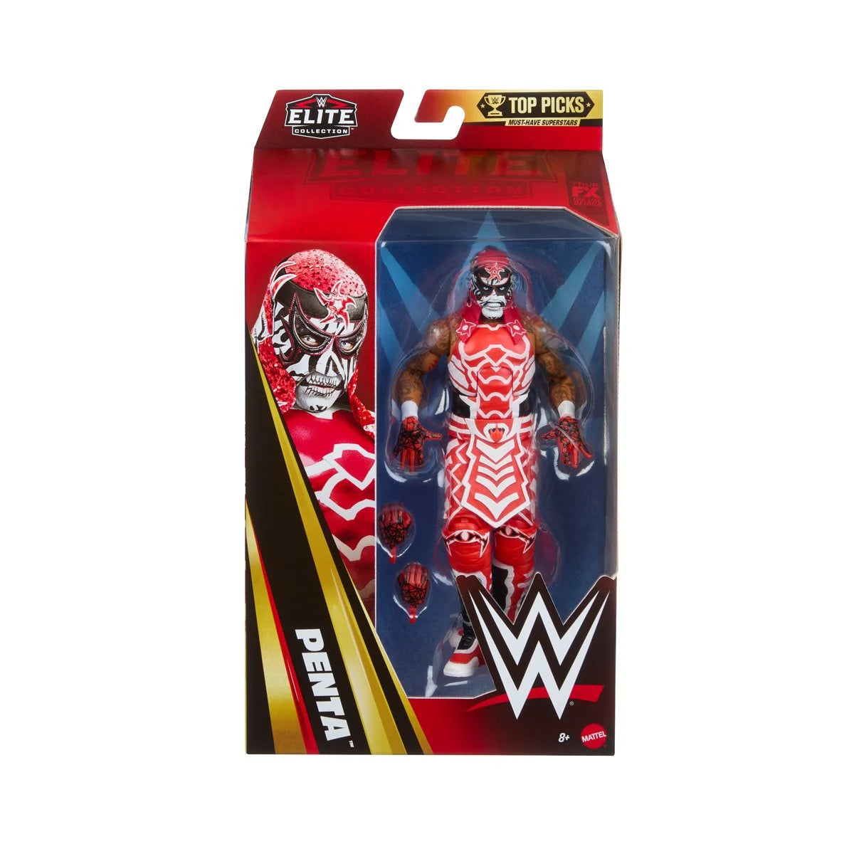 WWE Top Picks Elite Collection 2027 Wave 1 Penta action figure by Mattel, detailed figure with wrestling attire and accessories.