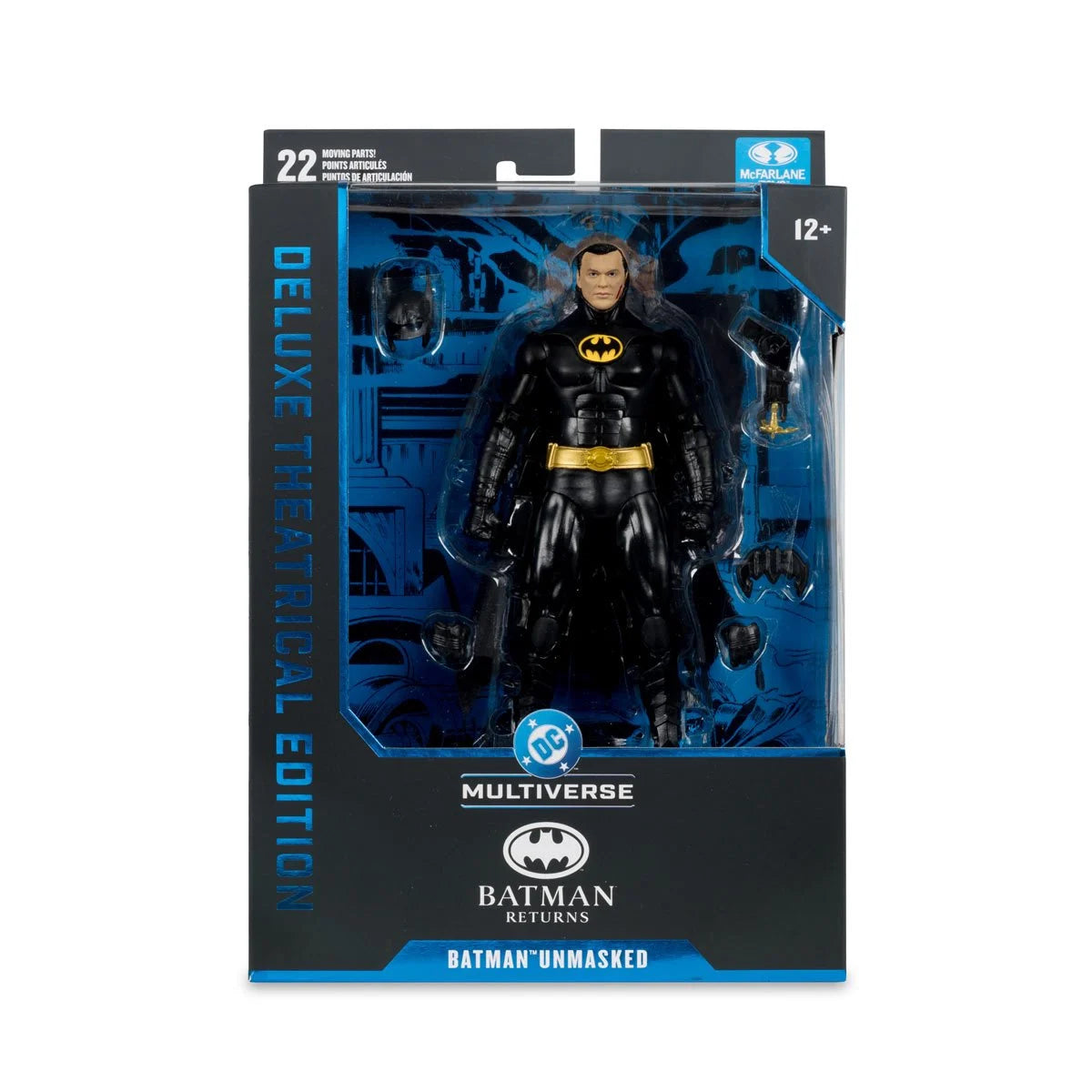 DC Multiverse Batman Unmasked action figure by McFarlane Toys, detailed collectible with iconic superhero costume and dynamic pose