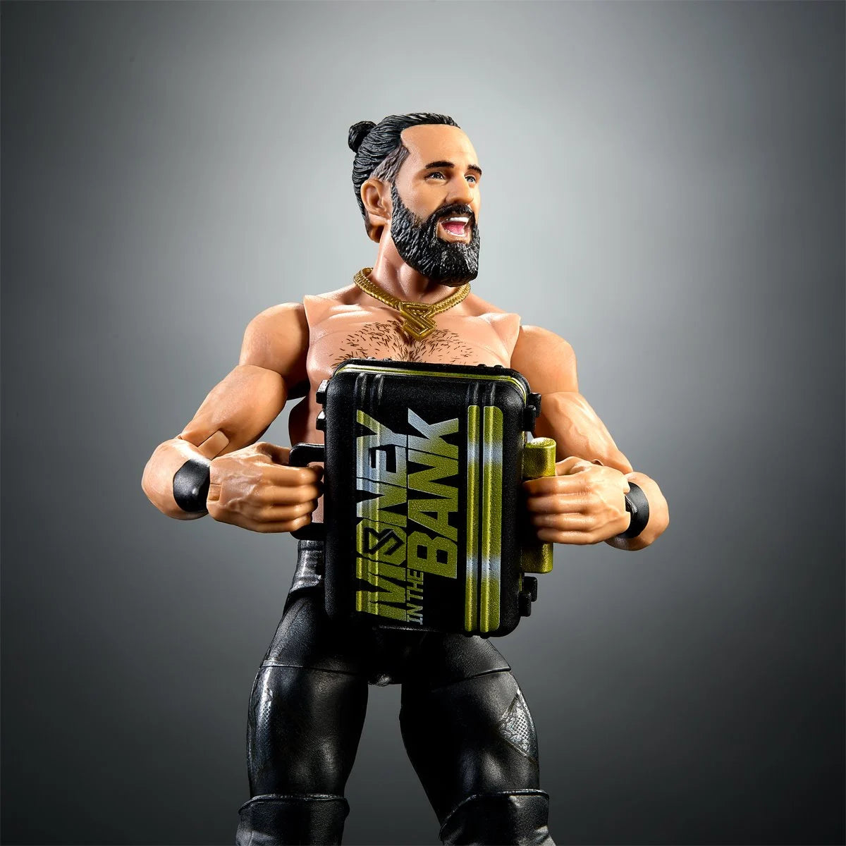 WWE Elite Collection Series 128 Seth Rollins action figure by Mattel, detailed figure with wrestling attire and accessories.