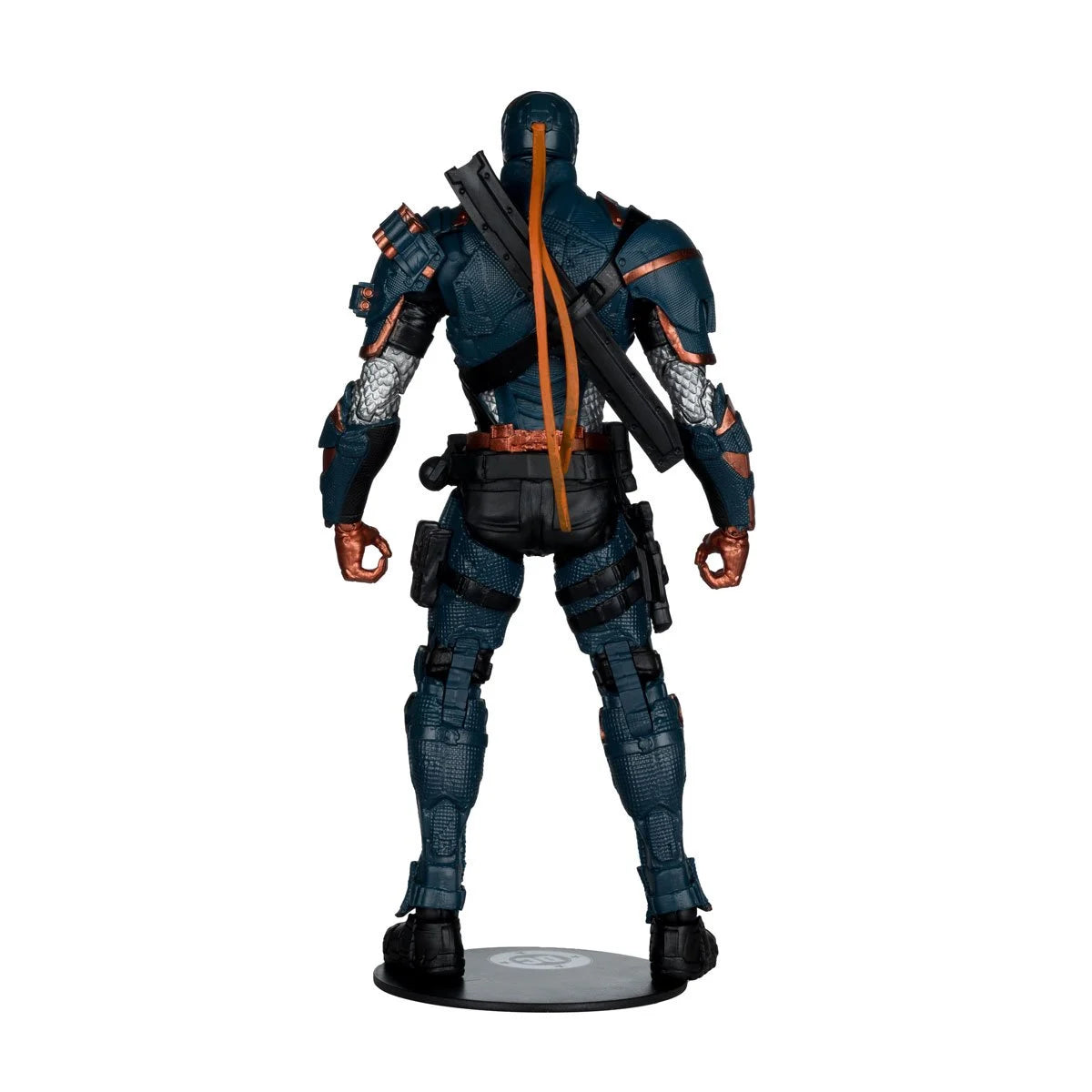 DC Multiverse Deathstroke Arkham Origins 7-inch action figure by McFarlane Toys, detailed figure with weapon accessories.