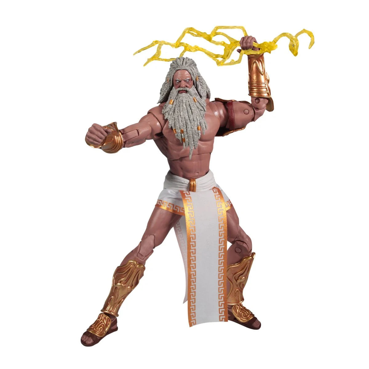 God of War Zeus McFarlane Toys 7-inch Gaming Edition action figure with detailed armor and muscular build, standing in a dynamic pose.